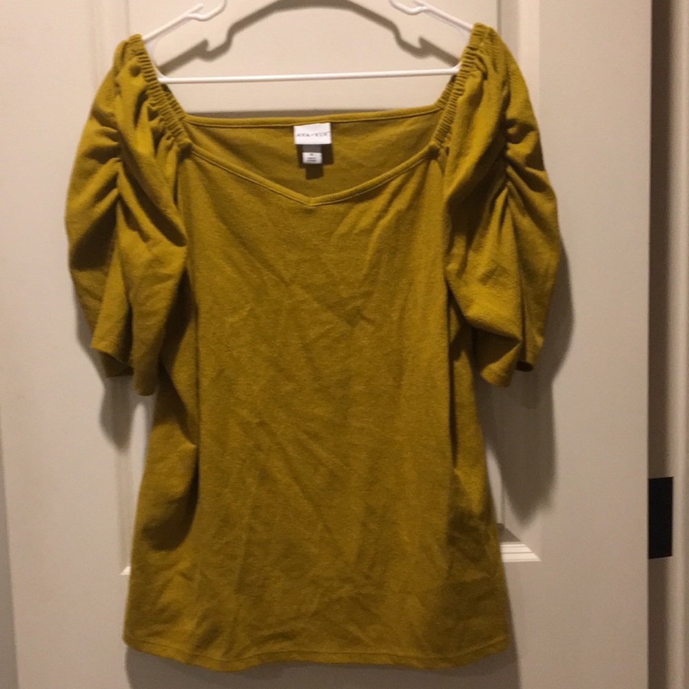 Ava & Viv ruched puffy elastic short sleeve pullover top PlusSize 1X gold yellow